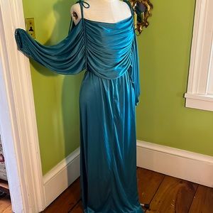 vintage 70s Joy Stevens teal disco balloon sleeve maxi